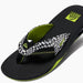 Reef Fanning men's flip flop with black and white checker strap and neon green accents
