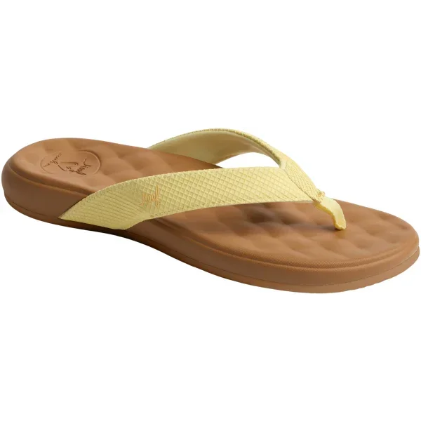 Reef ladies pale yellow flip flop sandal with cushioned brown sole