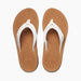 Reef Santa Ana flip flops with white straps and tan soles, surf footwear for watersports