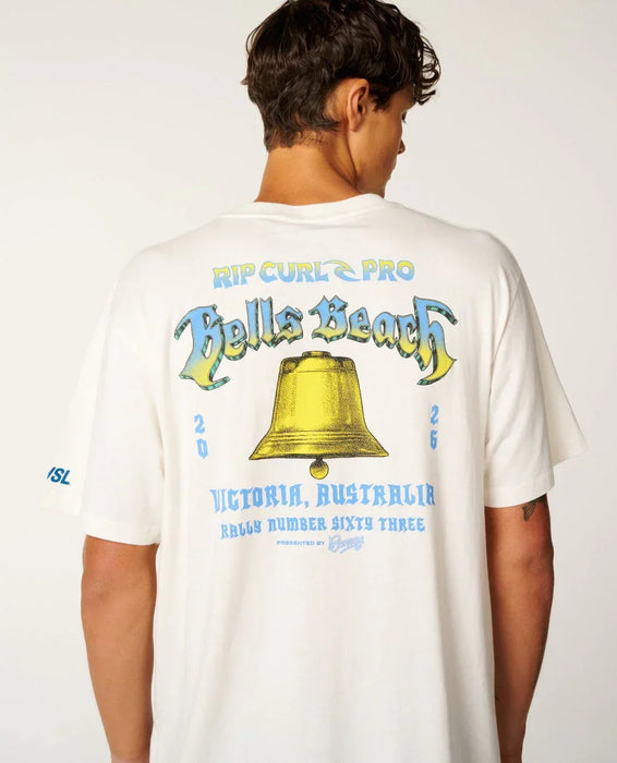 Rip Curl Pro Bells Beach graphic tee in bone colour, surf clothing for watersports