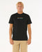 Rip Curl black t-shirt with multicolour logo, surf clothing, worn by man, watersports style