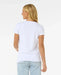 Rip Curl white V-neck tee, short sleeve surf clothing, worn by woman, back view