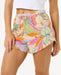 Rip Curl women's shorts with colorful tropical leaf print and drawstring waist