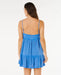 Rip Curl classic surf cover-up dress in bright blue with thin straps, viewed from the back