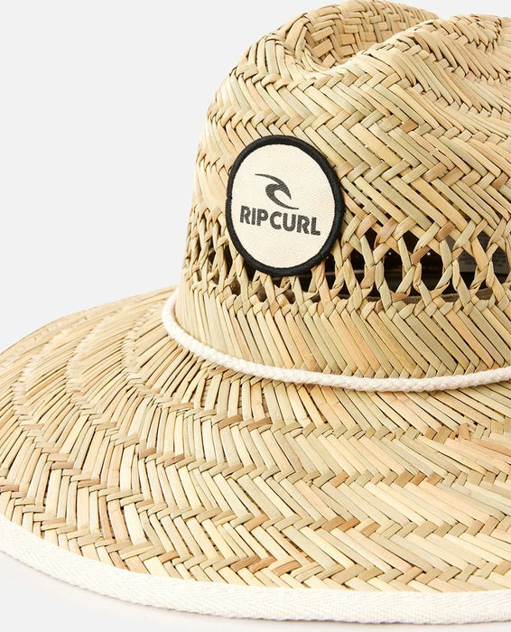 Rip Curl classic straw sun hat with wide brim and woven natural pattern, ideal for surf and beach.