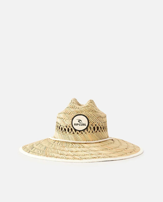 Rip Curl classic straw sun hat with wide brim and woven design, natural color.