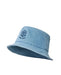 Rip Curl light blue denim bucket hat with embroidered sun, wave, and butterfly logo