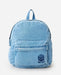 Rip Curl distressed light blue denim backpack with front logo, surf clothing accessory