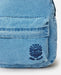 Light blue Rip Curl distressed denim backpack with front pocket and sun logo