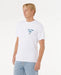Rip Curl white surf t-shirt with blue logo, worn by male model in jeans