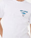 Rip Curl white t-shirt with blue logo and 'Born at Bells 1969' text on chest.