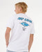 Rip Curl white surf t-shirt with blue graphic logo and 'Born at Bells 1969' on the back