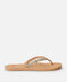 Rip Curl open toe flip flop with beige sole and leopard print strap
