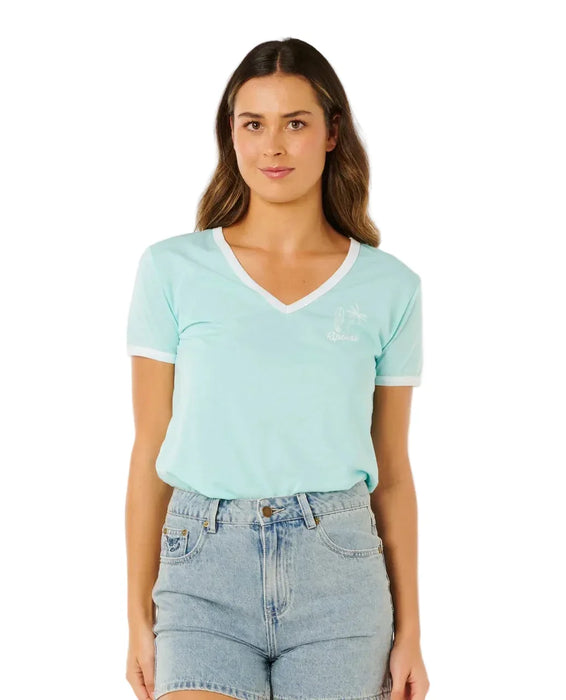 Rip Curl Hotel Malibu V-Neck Tee Light Sea Blue