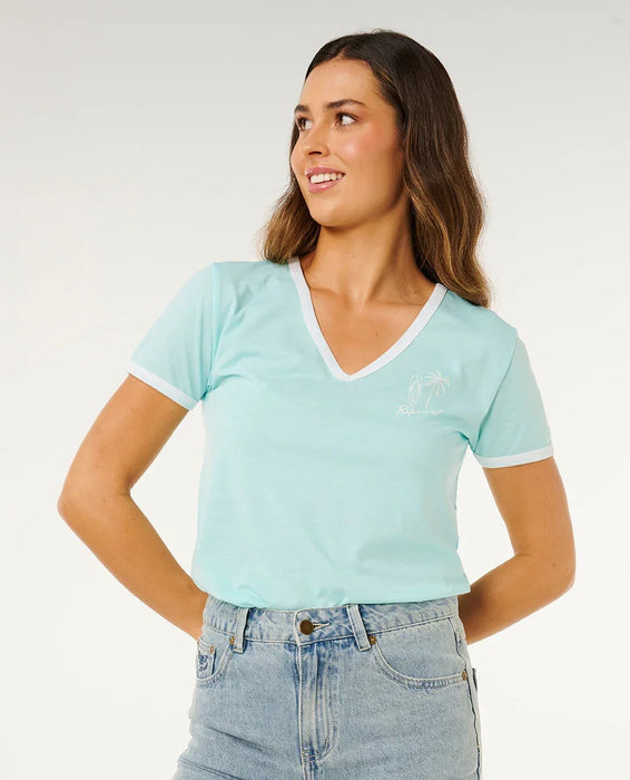 Rip Curl Hotel Malibu V-Neck Tee Light Sea Blue