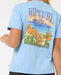 Rip Curl relaxed tee in mid blue with tropical floral and beach graphic on back