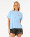 Rip Curl La Joya relaxed tee in mid blue with chest logo, surf clothing for women
