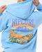 Rip Curl blue hoodie with floral and beach graphic, relaxed fit, surf clothing