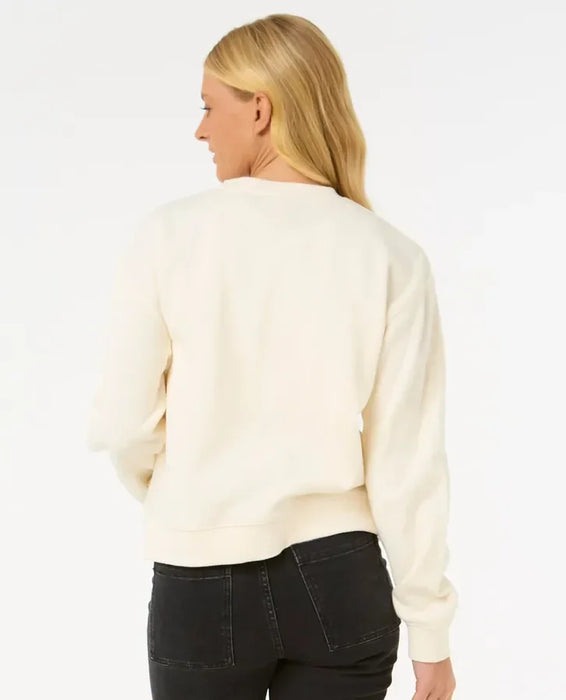 Rip Curl Luna Relaxed crew sweatshirt in bone, women's surf clothing, back view