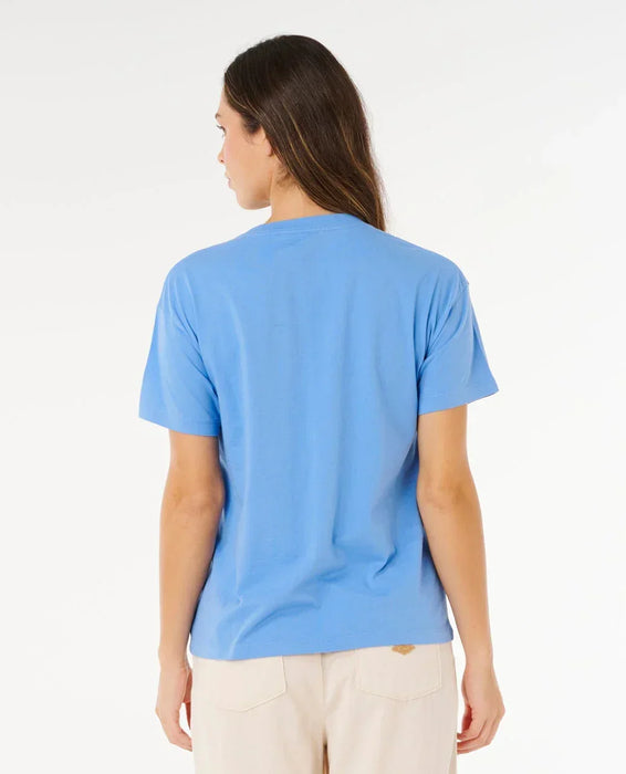 Rip Curl Malibu relaxed tee in cornflower blue, back view, casual surf clothing
