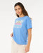 Rip Curl relaxed fit tee in cornflower blue with tropical print and 'Surf Co' logo, women's surf clothing