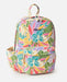 Rip Curl mixed canvas backpack with colorful tropical leaf pattern and front zip pocket