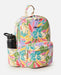 Rip Curl mixed canvas 18L backpack with colorful tropical leaf print and front pocket