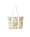 Tote bag with colorful leaf pattern on a white background