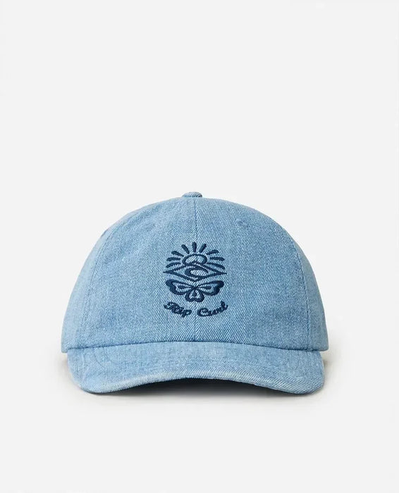 Rip Curl mid blue cap with embroidered sun and wave logo, surf clothing accessory