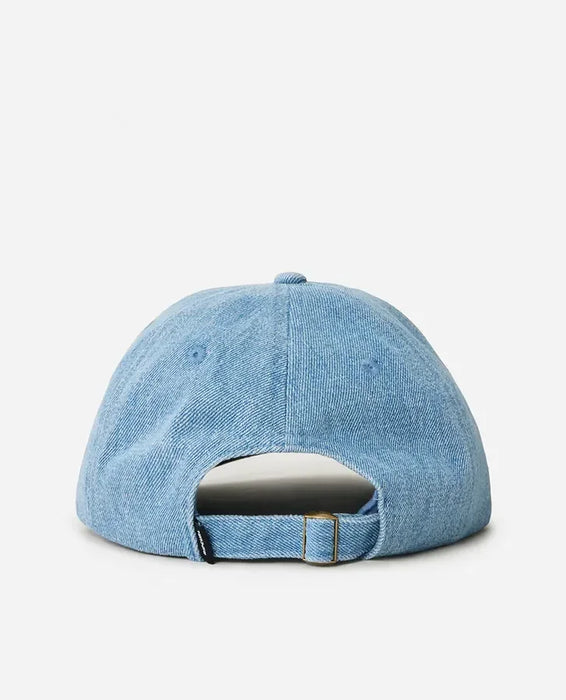Rip Curl mid blue cap rear view with adjustable strap, surf clothing accessory