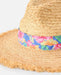 Rip Curl straw Panama hat with wide brim and colorful floral band, ideal for beachwear