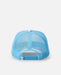 Rip Curl blue mesh trucker cap with adjustable snapback closure, rear view