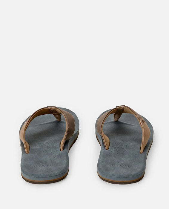 Rip Curl Oxford Bloom dark grey open toe flip flops with brown straps, rear view