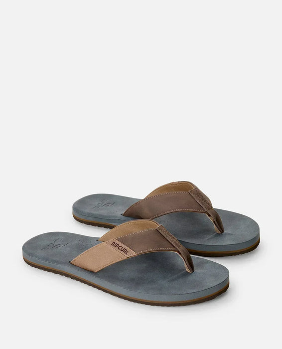 Rip Curl Oxford Bloom open toe flip flops, dark grey footbed, brown straps