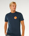 Rip Curl dark navy surf t-shirt with orange sunset logo, men's surf clothing