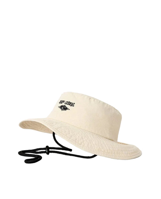 Rip Curl natural surf sun hat with black logo and chin strap for watersports