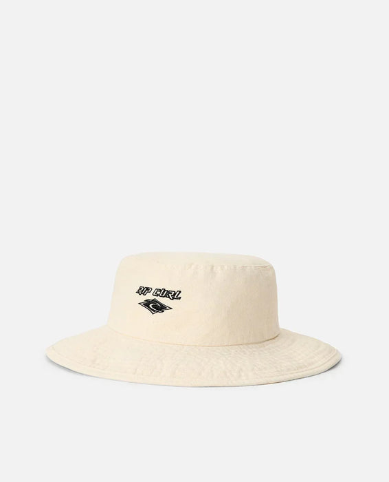 Rip Curl natural sun hat with black logo, premium surf UPF protection, wide brim
