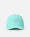Rip Curl light sea blue cap with pink search icon logo, surf clothing accessory