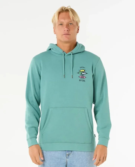 Rip Curl blue lagoon hooded sweatshirt with chest logo, front view