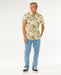 Rip Curl vintage white short sleeve shirt with palm print, worn by man with jeans