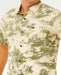 Rip Curl short sleeve shirt vintage white with green tropical palm print, chest pocket visible