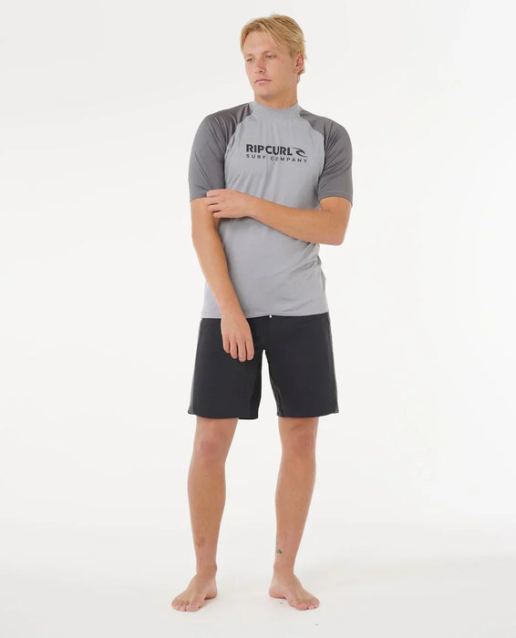 Rip Curl men's UPF50 short sleeve grey rash vest for watersports