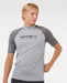 Rip Curl short sleeve grey rash vest with UPF50 worn by male model