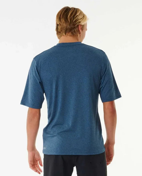 Rip Curl navy marle short sleeve UPF rash vest for watersports, back view