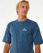 Rip Curl navy marle short sleeve rash vest for watersports, worn by male model