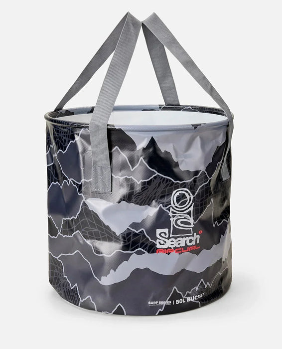 Rip Curl grey 50L wetsuit bucket with handles, waterproof design, surf series accessory