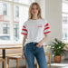 Rip Curl Surf Side Heritage white t-shirt with red stripes, surf clothing, casual style