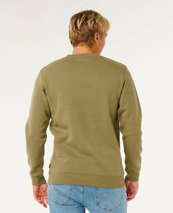 Rip Curl men's crew neck sweatshirt in surplus green, back view, casual surf clothing