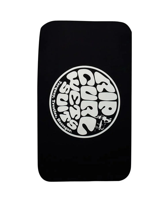 Rip Curl black wetsuit changing mat with bold white logo and rounded corners