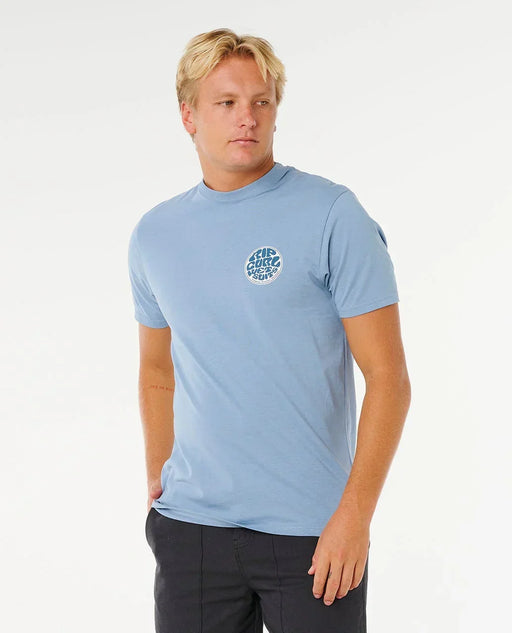 Rip Curl Wettie Passage Icon faded denim blue t-shirt with chest logo, surf clothing
